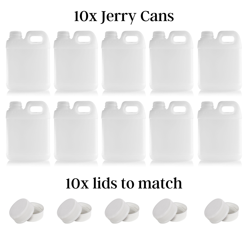 1L Natural HDPE Jerry Can Bottle with Lid Pack of 10 WITH OR WITHOUT PUMP