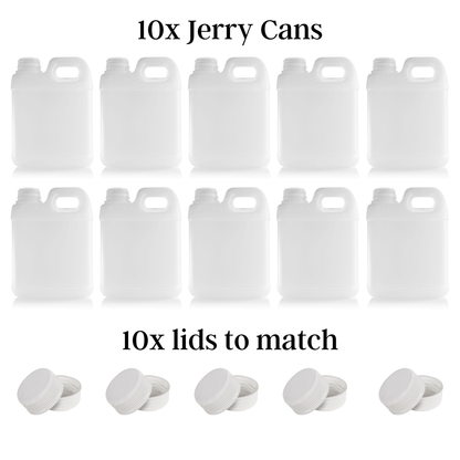 1L Natural HDPE Jerry Can Bottle with Lid Pack of 10 WITH OR WITHOUT PUMP