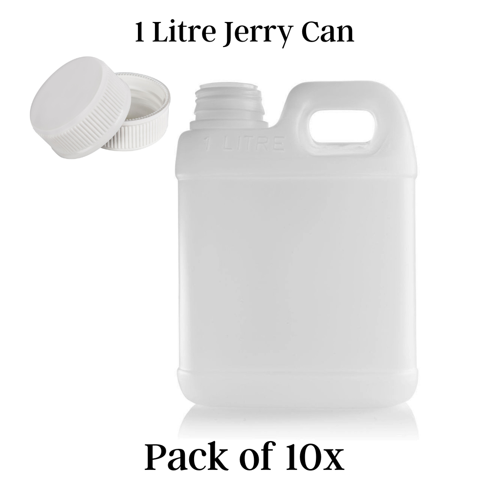 1L Natural HDPE Jerry Can Bottle with Lid Pack of 10 WITH OR WITHOUT PUMP