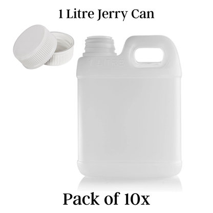 1L Natural HDPE Jerry Can Bottle with Lid Pack of 10 WITH OR WITHOUT PUMP