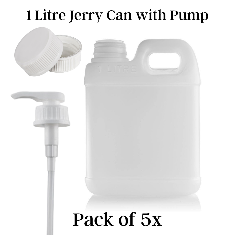 1L Natural HDPE Jerry Can Bottle with Lid Pack of 10 WITH OR WITHOUT PUMP