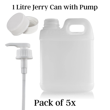 1L Natural HDPE Jerry Can Bottle with Lid Pack of 10 WITH OR WITHOUT PUMP