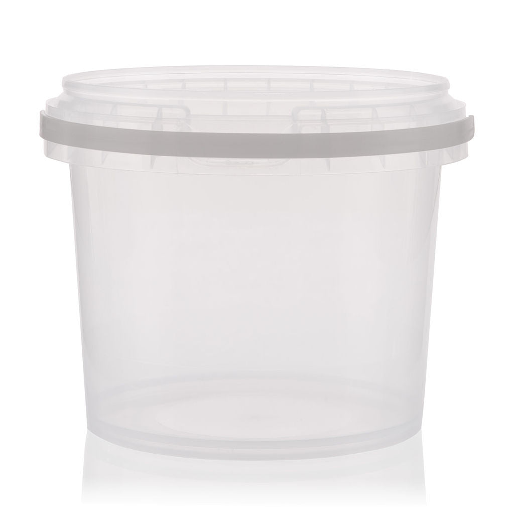 1.2Ltr Clear Round Pail Bucket with White Lid and Handle PACK OF 10