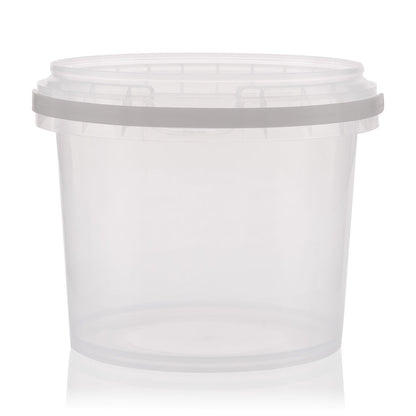 1.2Ltr Clear Round Pail Bucket with White Lid and Handle PACK OF 10